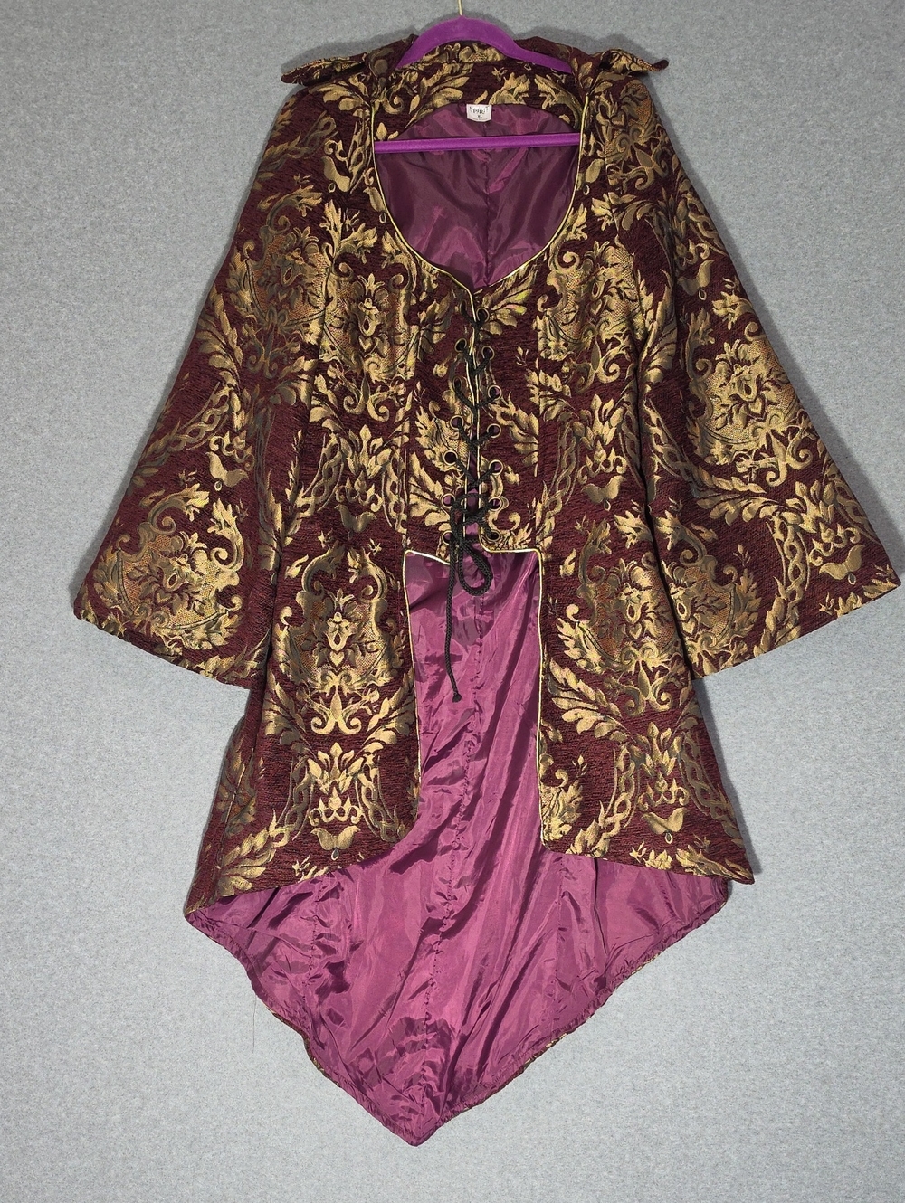 Spirit Metallic Gold Brocade Cape Jacket with Plum Lining